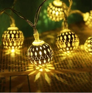 10 LED String Lights Plug-in Metal Ball, Connectable with Tail Plug - Picture 1 of 9