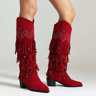 Women Mid Calf Boots Fashionable New Pattern Vintage Tassel Decoration Pointed