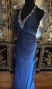 Vestido Betsy & Adam Ombre Brillante Halter Noche Baile de graduación Azul Acanalado 6 Hadas De Colección - Imagen 1 de 18