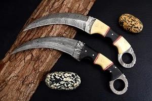 beautiful handmade damascus karambit with buffalo and camel handle (Pair) - Picture 1 of 5