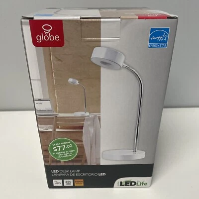 Globe Electric 12646 Energy Star Integrated LED Desk Lamp, White, Chrome - Изображение 1 из 4