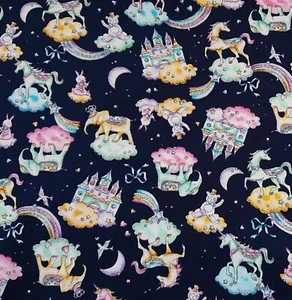 Fairytale Navy 100% Cotton Poplin floral Dress bunting quilting Craft Fabric - Picture 1 of 1