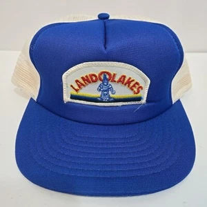 Vintage Land O' Lakes Trucker Hat Patch Blue Snapback Mesh Agriculture Indian MN - Picture 1 of 7