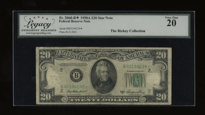 DBR 1950-A $20 FRN STAR New York Fr. 2060-B* Legacy VF-20 Serial B02194239* - Image 1 of 2