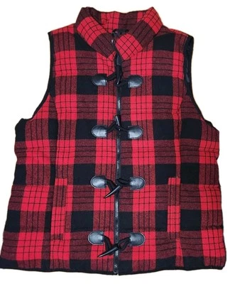 🔥 Chaleco acolchado tallado con volantes para mujer Chaqueta Buffalo a cuadros talla grande rojo negro Foto 1 de 3