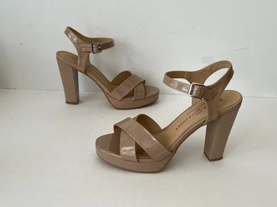 Chinese Laundry Always Platform Sandals Heels 4-1/2" Taupe Faux Patent ~ Size 9M - Image 1 of 4
