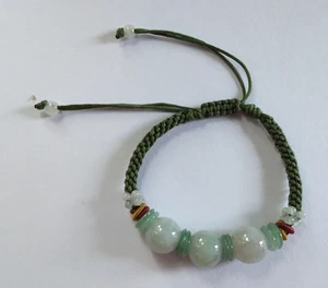 Elegant Natural Fine Jadeite Knotted Bracelet with Carved Beads. Adjustable - Picture 1 of 10