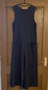 Toast Brown Grey Lagenlook Wide Leg Cotton Button Back Jumpsuit Size 8 - Picture 1 of 12