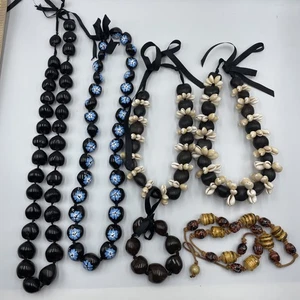 Kukui Nut Lei Lot Hawaiian Wedding Vacation Cowrie Shells - Picture 1 of 11