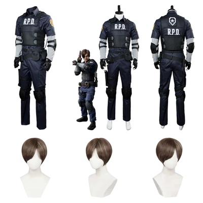 Juego Leon Scott Kennedy Policía Disfraz + Pelucas Fiesta de Halloween León Juego Completo Foto 1 de 4