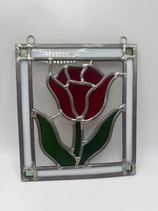 Vintage Stained Glass Lead Rose Floral Hanging Sun Catcher Window Art Decor - Picture 1 of 6