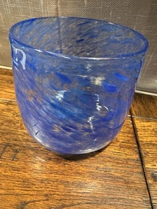 Vaso/ciotola vintage Garcia vetro arte vortice blu cobalto 3,5" firmato '99 forma rotonda - Foto 1 di 9