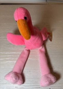 VINTAGE Ty Beanie Babies Pinky the Flamingo Plush Feb 13 1995 NEW WITH TAGS - Picture 1 of 4