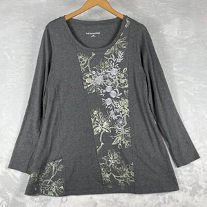 Soft Surroundings Top Large Gray Floral Embroidered Lagenlook Tunic - Picture 1 of 8