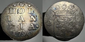1790 Netherlands 2 Stuivers Toned Silver Coin Holland - Picture 1 of 8