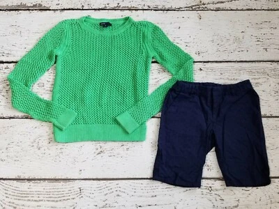 GAP KIDS 8 10 Girls 1969 Green Sweater and Blue Knit Shorts DC-TT20 - Image 1 of 4