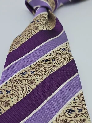 Euro Wide Knot Handmade Silk Striped Repp Tie Purple Paisley - Image 1 of 4