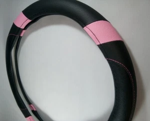 2017 Black & Pink Slip-On Style PU Steering Wheel Cover Perfect Fit Non-Slip - Picture 1 of 6