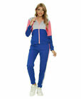 Ladies 2 Pieces Sports Hooded Jacket+Trousers Tracksuit Pocket Colorblock Outfit