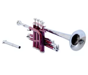 Pro Piccolo Bb KEYS TRUMPET FREE HARD CASE & MOUTHPIECE-Red And Silver - Picture 1 of 4