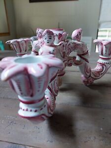 Candelabra Ceramic 3 Bare Breasted Angels Self-Standing Pink & White