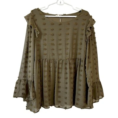 Blusa Jodifl Verde Campesina Punto Suizo Cuello en V Manga Larga Mujer Talla M Boho Cómoda Foto 1 de 4