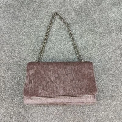 NEXT PINK SNAKE VELVET HANDBAG Y2K VELOUR SHOULDER BAG SILVER CHAIN SATCHEL - Image 1 of 4
