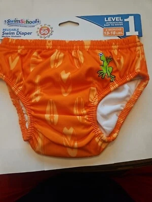 Pañal de natación reutilizable escuela de natación 6 meses 13-18 libras naranja con rana verde. es175 Foto 1 de 2