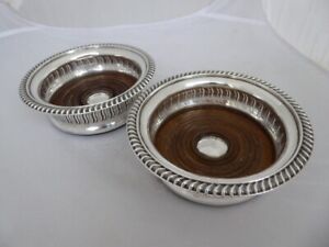 Pair Vintage Silver Plated Pierced Wine Bottle Coasters Holders by Mappin & Webb