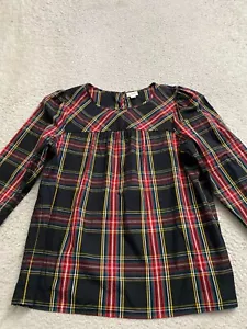 J. Crew Women Plaid Long Sleeve Crew Neck Pleated Blouse Multicolor Size M - Picture 1 of 11