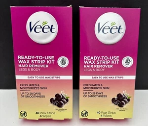 x2 Veet Ready-To-Use Wax Strip Kit Hair Remover Legs & Body (40 Wax Strips) READ - Picture 1 of 5