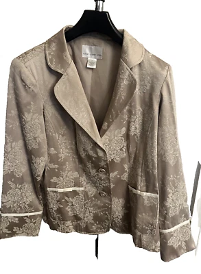 Susan Graver Blazer Womens Large Beige Embroidered Floral Jacket Mother of Bride — 第 1/4 张图片