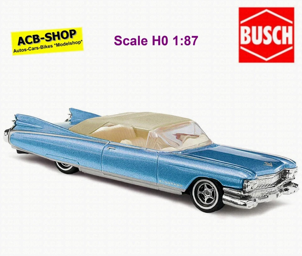Cadillac Eldorado ´59 Cabrio Cappotta Blu Metallico 1:87 Busch 45105 - Immagine 1 di 2