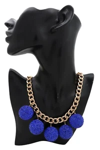 Collana Donna Urban Weekend Divertente Moda Oro Catena Metallo Ciondolo Blu Disco Palla - Foto 1 di 8