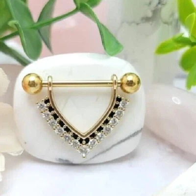 Кольца для пирсинга сосков 1,50 карата круглые созданные в лаборатории с покрытием из желтого золота 14 карат - Изображение 1 из 4