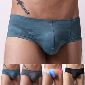 Mens Low Waist Printed Underwear Breathable Mesh Bulge Pouch Jockstrap Briefs - Picture 1 of 22