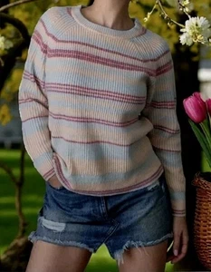 J.Crew 100% Cashmere Ribbed Crewneck Sweater Stripped Soft Colors! Size S - Picture 1 of 5