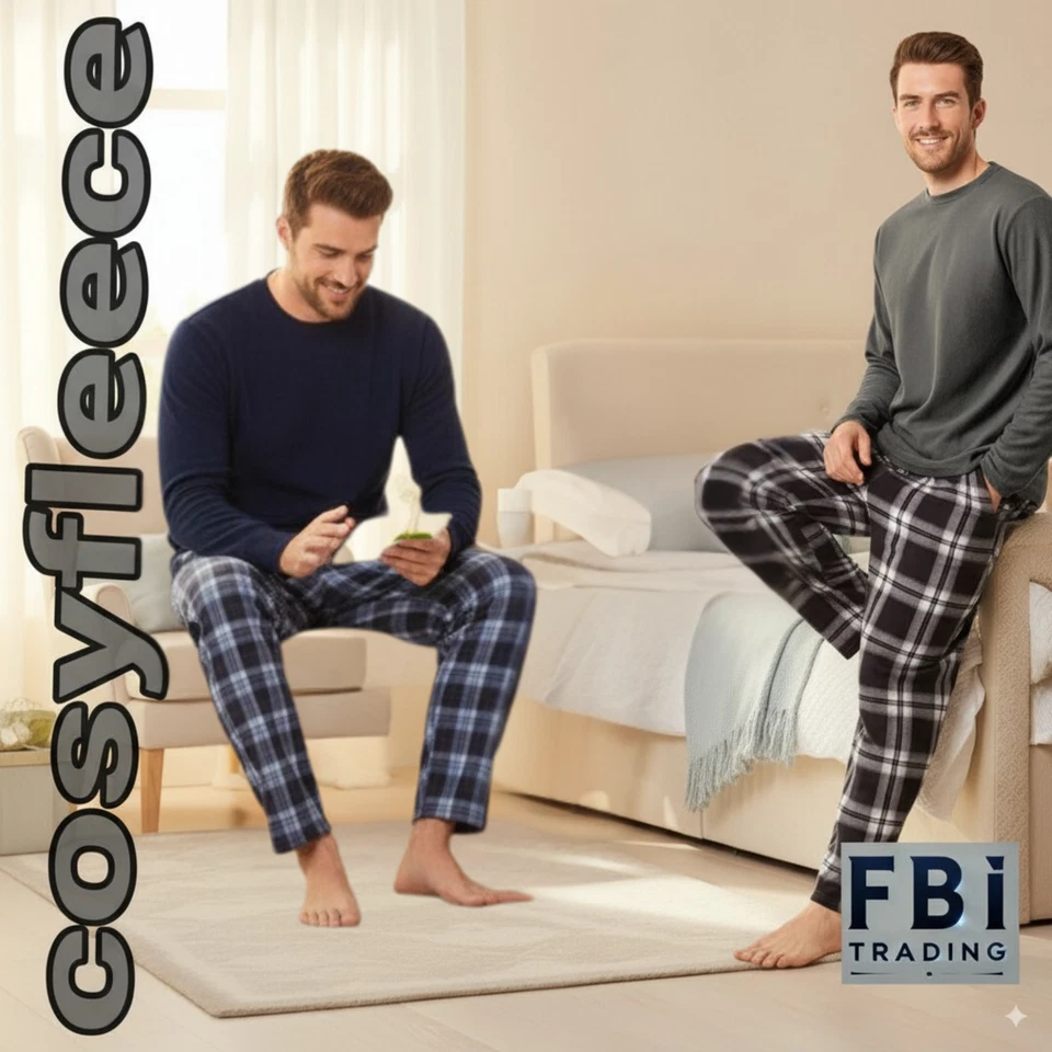 EX STORES Mens Fleece Pyjamas Sets long sleeve winter warm pjs Clearance