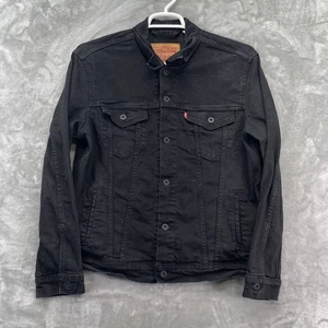 Levis Jacket Mens Size large Jean Denim Button Trucker Type 3 Black Biker grunge - Picture 1 of 12