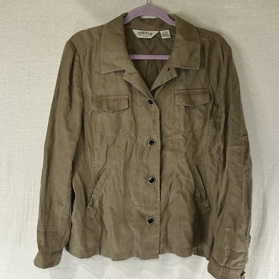 Chaqueta Orvis Para Hombres Med Tostado Camel Lino Safari Utilidad Trabajador Campo Blazer Chaqueta Foto 1 de 4