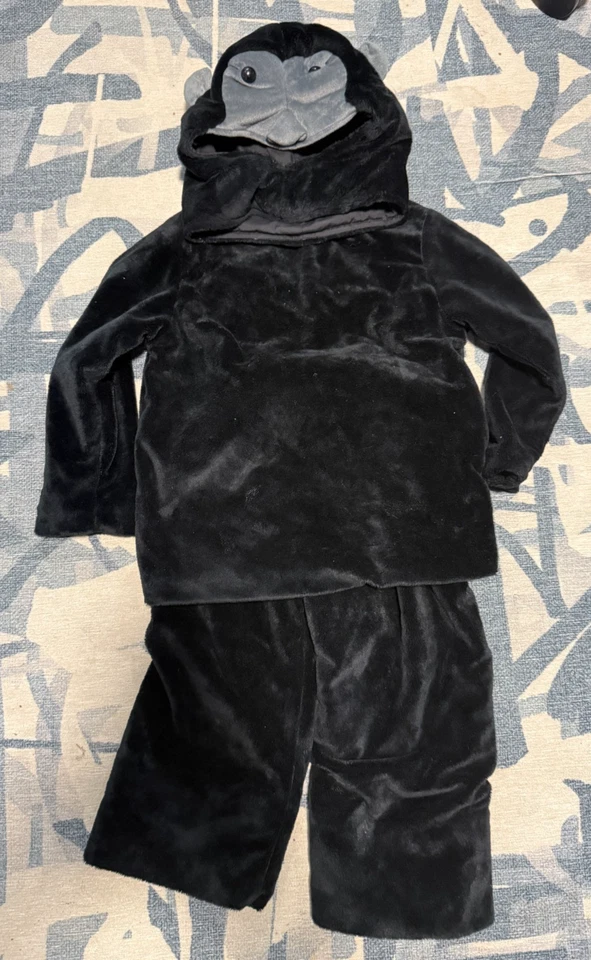 Pottery Barn 儿童服装 4-6 岁 猴子 3 件 万圣节 二手状况完好 黑色 — 第 1/4 张图片