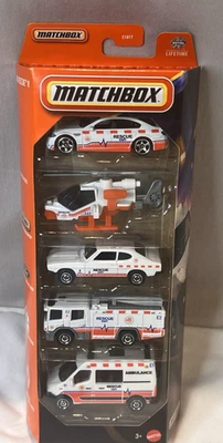 НОВЫЙ Matchbox Rescue 5-Pack — полиция BMW, вертолет MBX, пожарная машина, скорая помощь + - Изображение 1 из 3