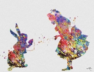 Alice im Wunderland und das weiße Kaninchen Aquarelldruck ca. 8”x10” - Bild 1 von 1