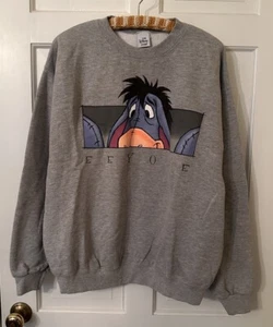 Vtg 90s Disney Store Eeyore Box Logo Sweatshirt L Made In USA Winnie The Pooh - Picture 1 of 6