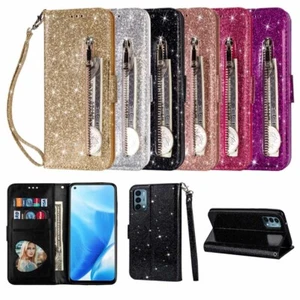 For Samsung J4+ J6+ S10 S10+ S10E S9 Glitter Zipper Wallet Card Case Stand Cover - Picture 1 of 18