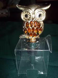 Goldtone & Amber Bling Owl Wine Stopper New - Picture 1 of 5