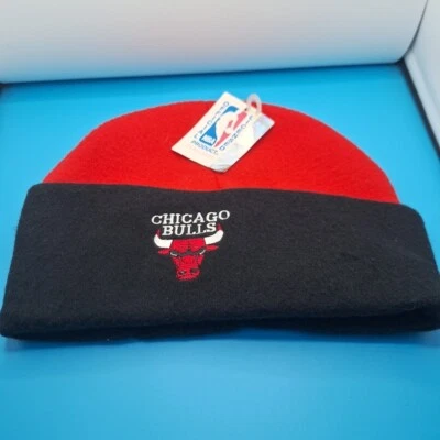 Vintage Deadstock NBA Chicago Bulls Fleece Beanie Red And Black - Image 1 of 4