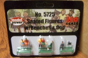 MODEL POWER/MRC SEATED FIGURES w/BENCHES & DOG HO SCALE FIGURES - Picture 1 of 2