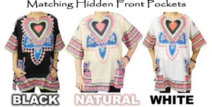 Womens Mandala Heart Dashiki Shirt American Dashiki 100% Cotton - Picture 1 of 23