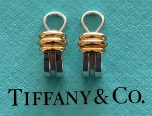 Tiffany & Co.  Atlas Groove  Earrings Sterling Silver 925 &18k Gold Clip On - Picture 1 of 5